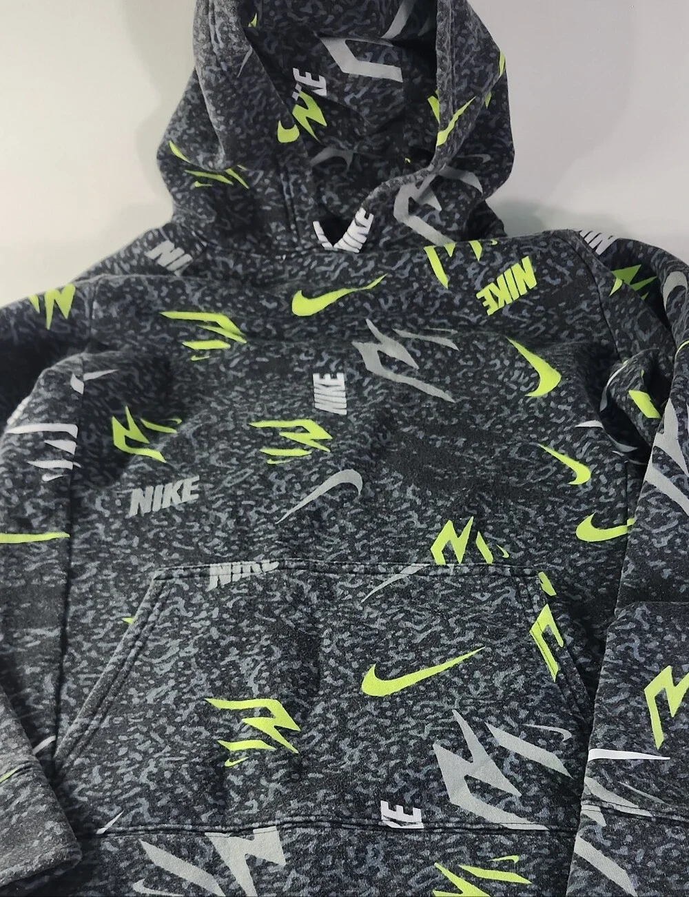 Nike Black & Neon Green Logo Print Hoodie